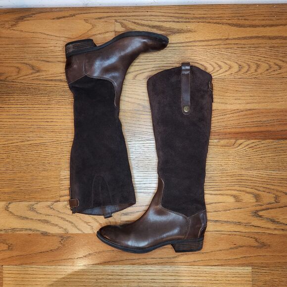 Sam Edelman Pembrooke brown Suede Knee High Riding Boots western block heel 8.5 - Picture 2 of 12
